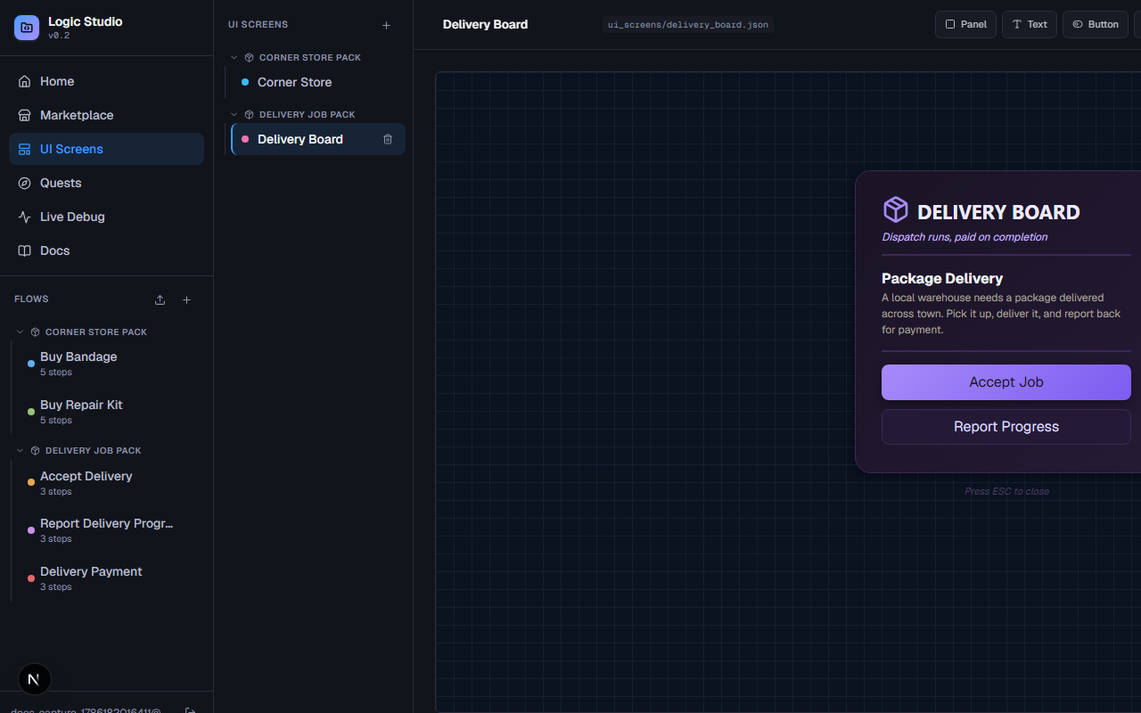 The UI Builder with a real installed screen open